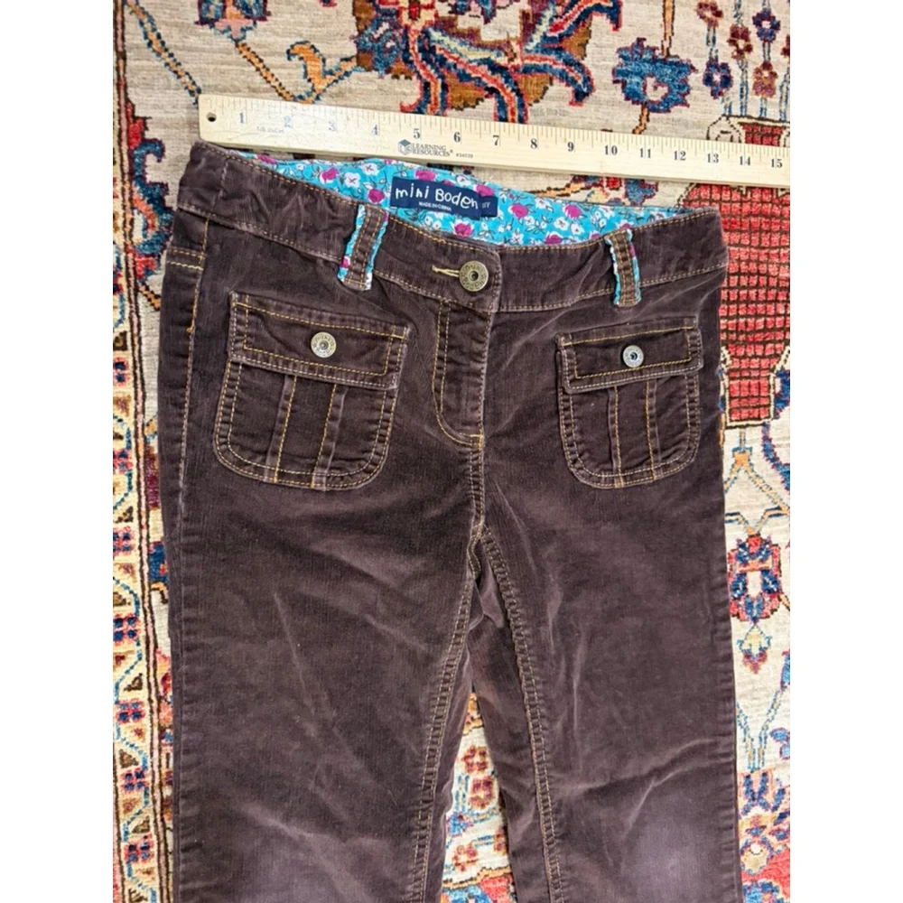 Mini Boden Brown Corduroy Pants Kids Size 11Y Straight Leg Floral Lined